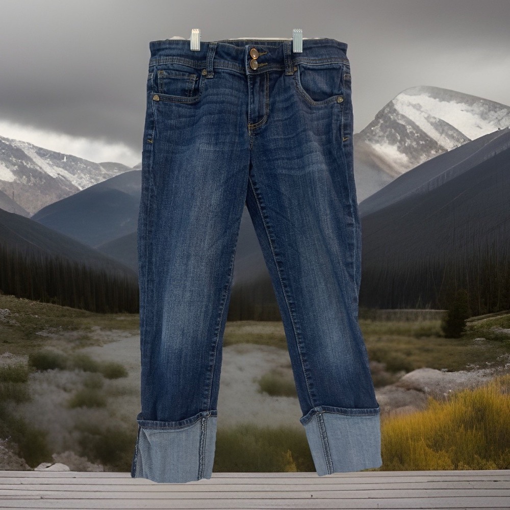 Kut from the Kloth Women Sz 2 Jeans Denim Capri Cropped Wide Cuff‎ Boyfriend